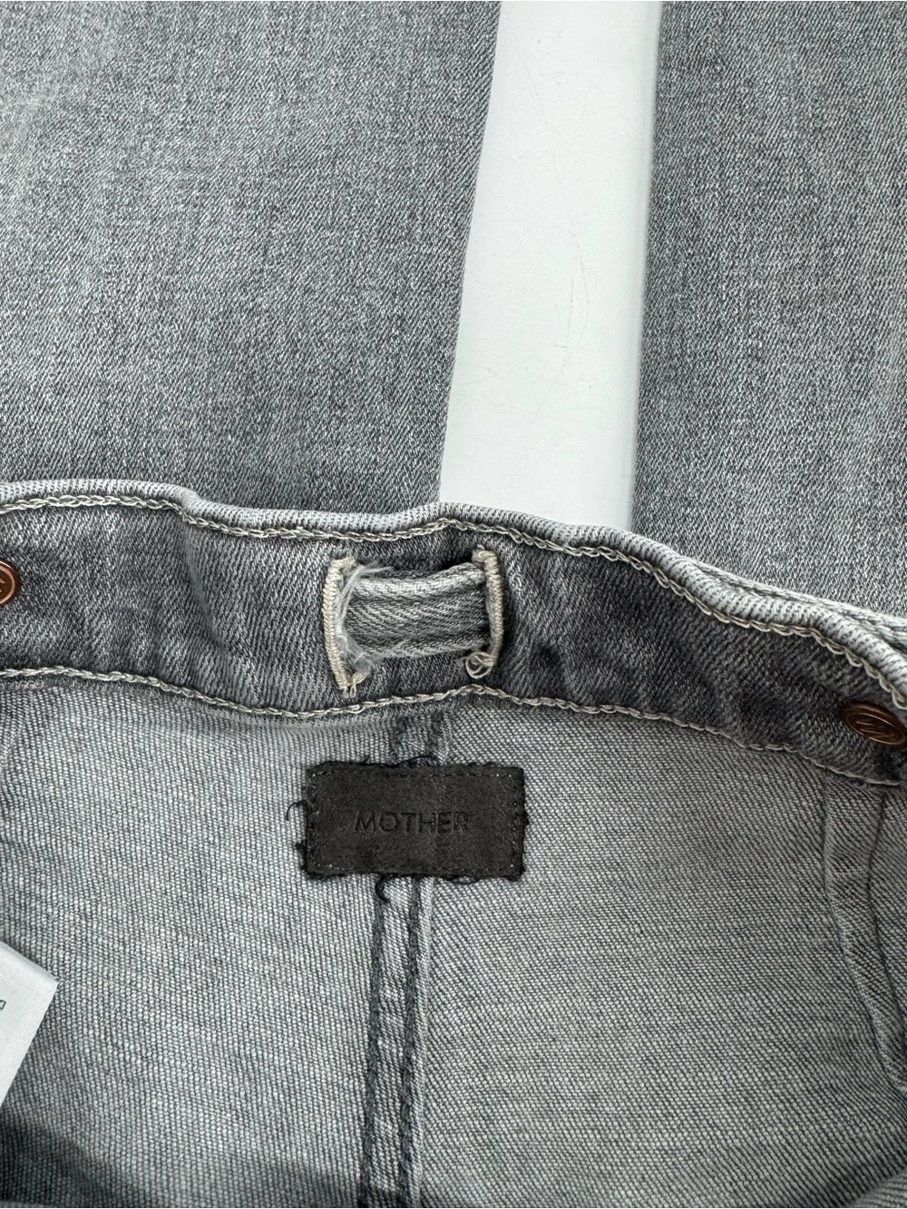 MOTHER The Loop Fray Jeans Beam Me Up Gray High Waist Raw Hem Womens Size 25